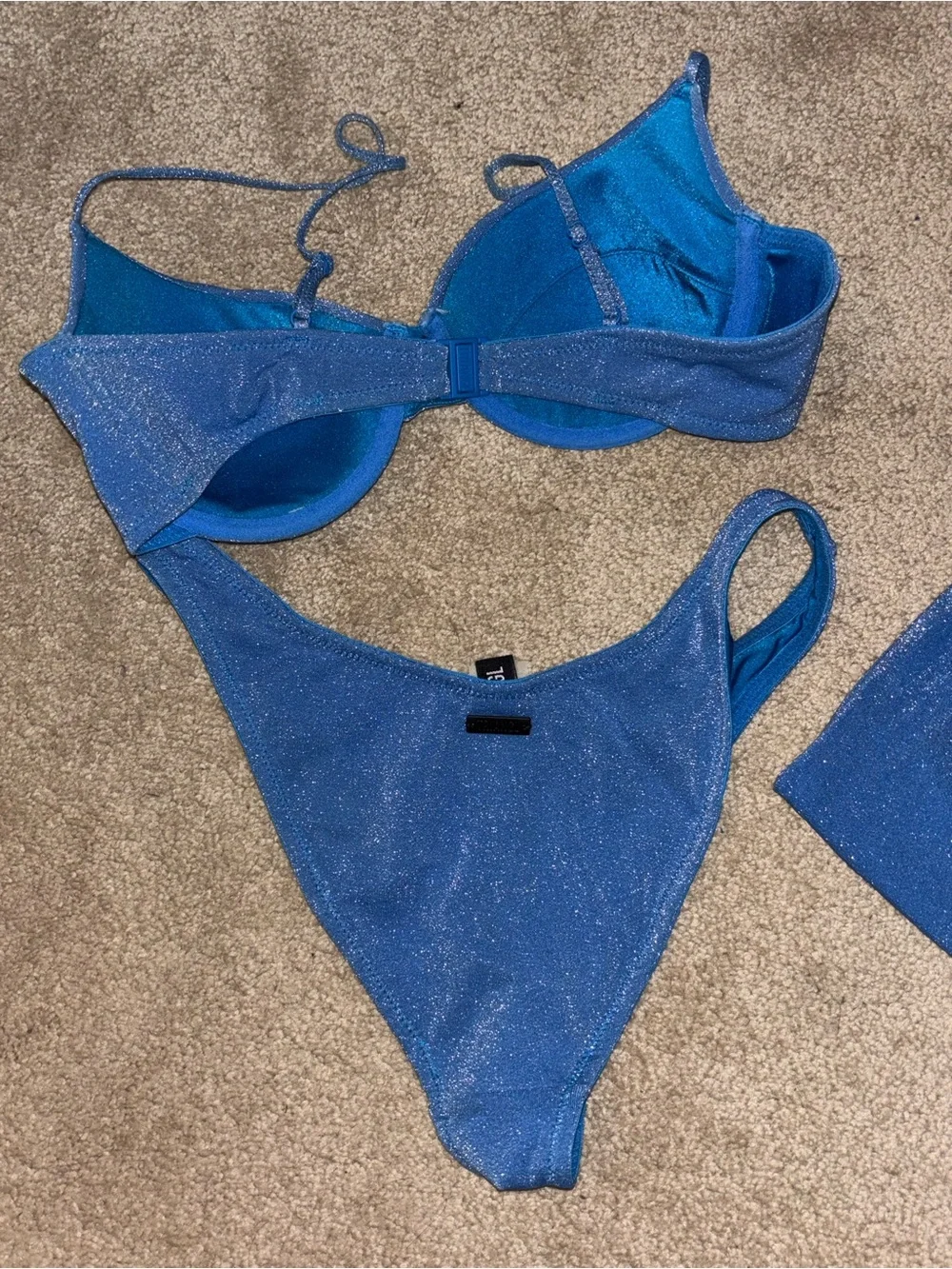 Triangle Blue Shimmer Bikini Set with Matching Pouch Size M